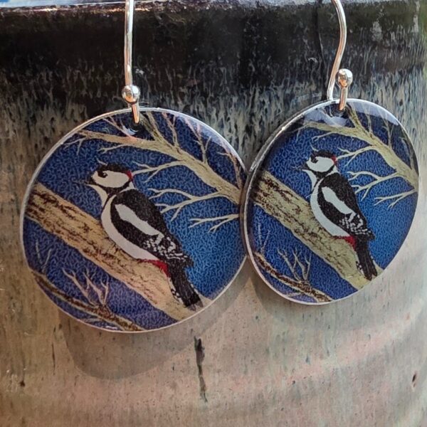 Great Spotted Woodpecker Disc Earrings