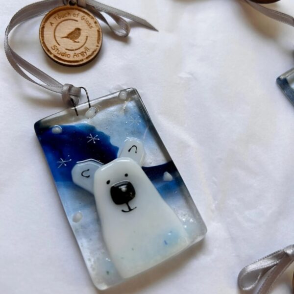Fused Glass Polar Bear Snow Decoration