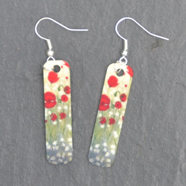 Poppies and Daisies on Green Earrings