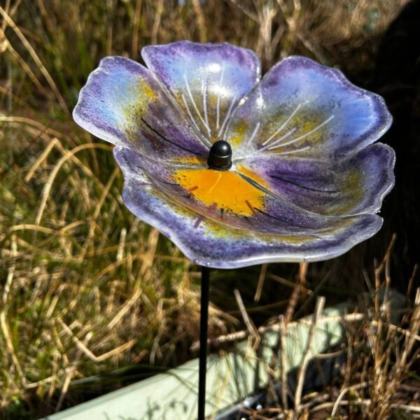 Fused Glass Purple Pansy Garden Stake