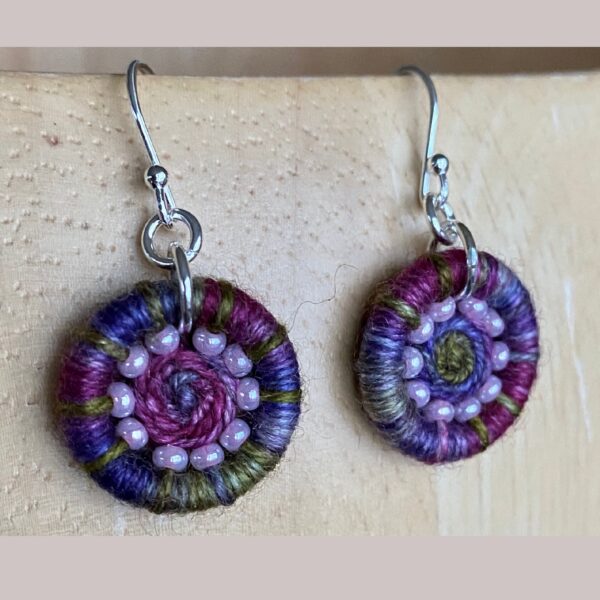 Purple, Pink and Green Dorset Button Earrings