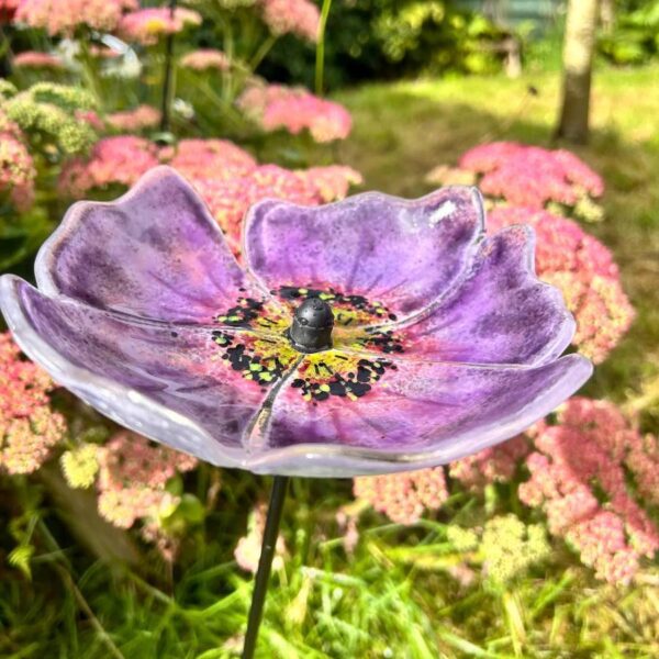 Fused Glass Purple Poppy Garden Stake