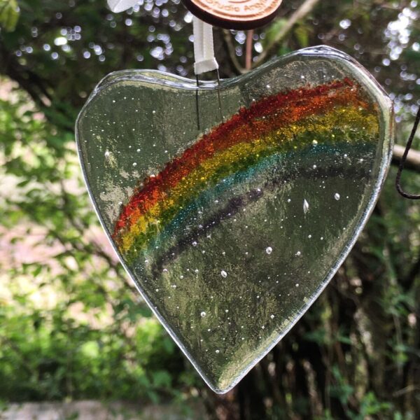 Fused Glass Rainbow of Hope Heart Decoration - No box