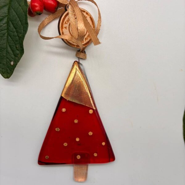 Fused Glass Red and Gold Tree Decoration