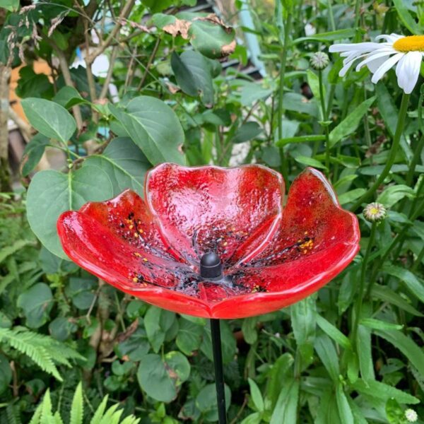 Fused Glass Red Poppy Garden Stake