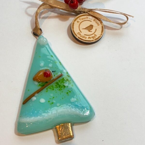 Fused Glass Tree Decoration with Little Robin in Snow