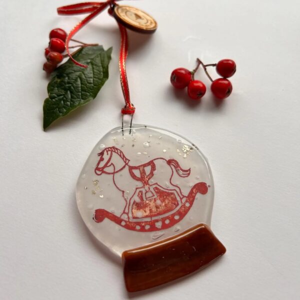 Fused Glass Rocking Horse Snow Globe