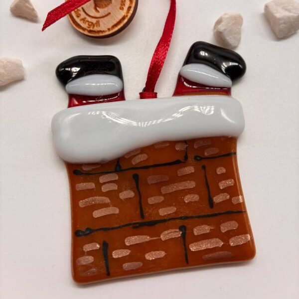 Fused Glass Father Christmas Stuck in Chimney Decoration
