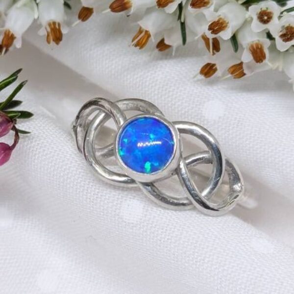 Silver and Blue Opalite Knot Ring