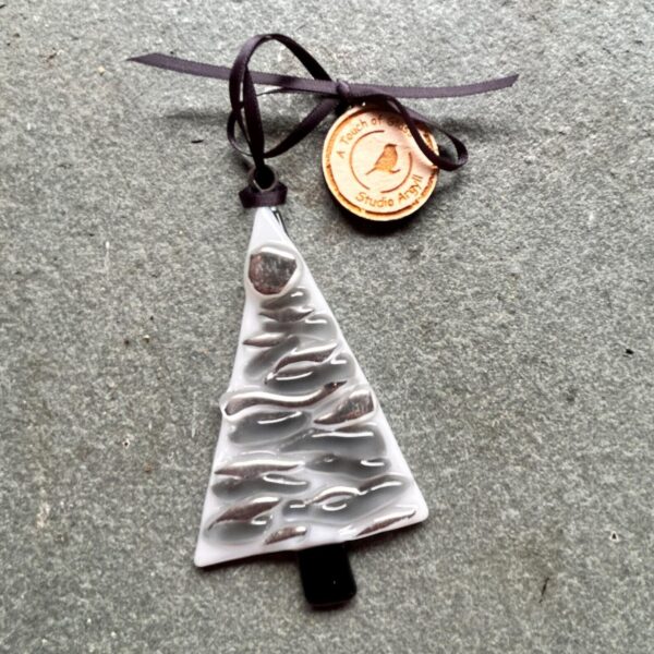 Fused Glass Grey and Silver Christmas Tree Decoration - No Box
