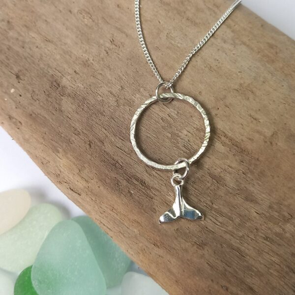 Sterling Silver Hoop Pendant with Whale Tail Charm - Bag