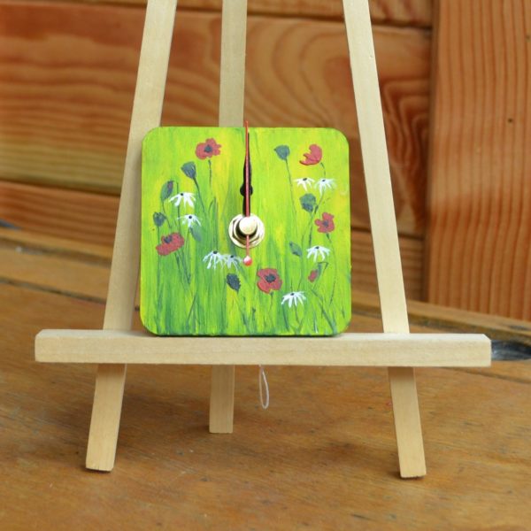 Small Square Poppies and Daisies Wall Clock