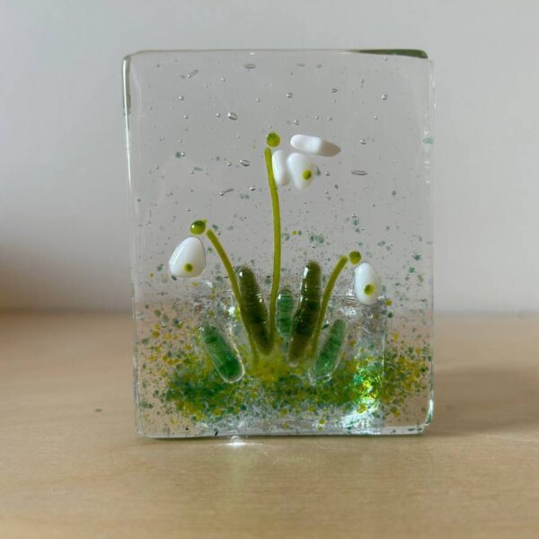 Snowdrops Fused Glass Candle Holder
