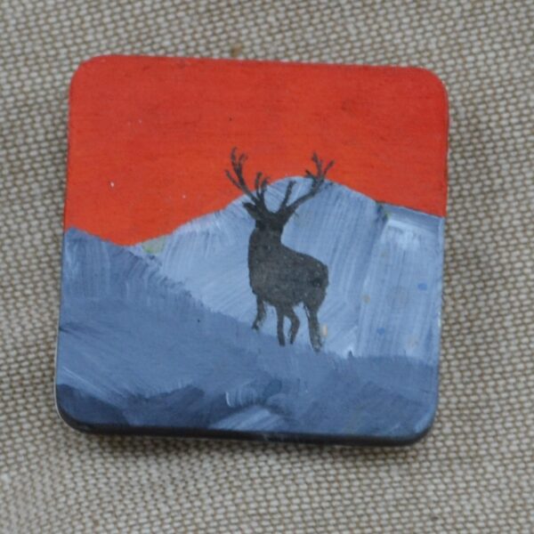 Stag Against Mountain Brooch