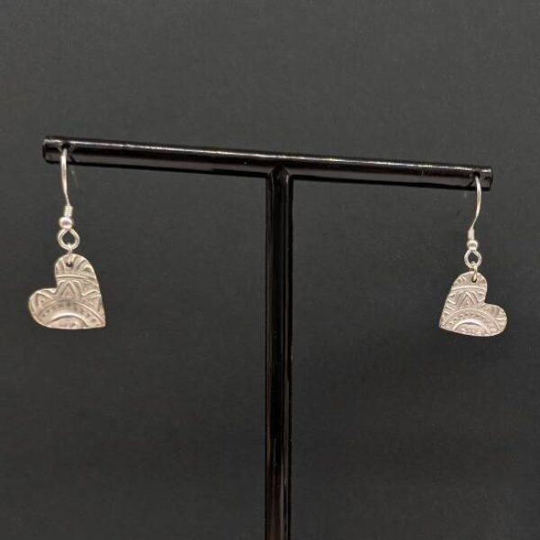 Silver Textured Heart Drop Earrings - Tracked48 Delivery