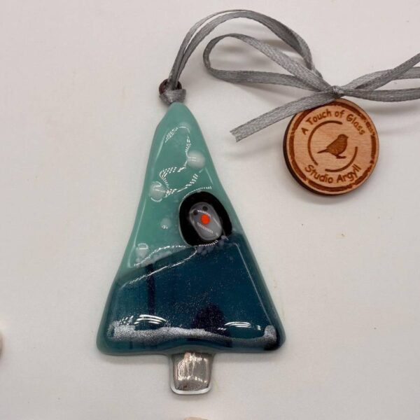 Fused Glass Tree Decoration with Little Penguin