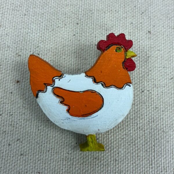White and Orange Hen Brooch