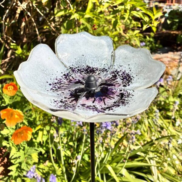 Fused Glass White Poppy Garden Stake