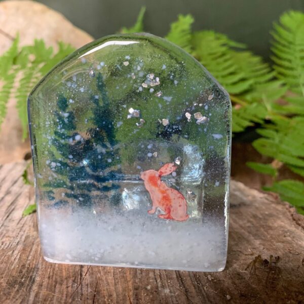 Little Winter Hare Fused Glass Candle Holder