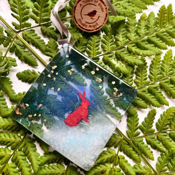 Fused Glass Winter Hare Decoration