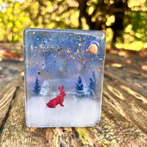 Fused Glass Winter Scene Candle Holder