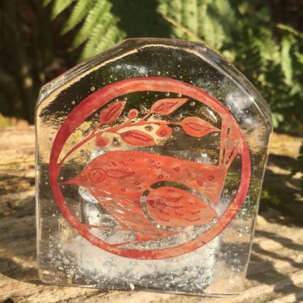 Little Wren Fused Glass Candle Holder