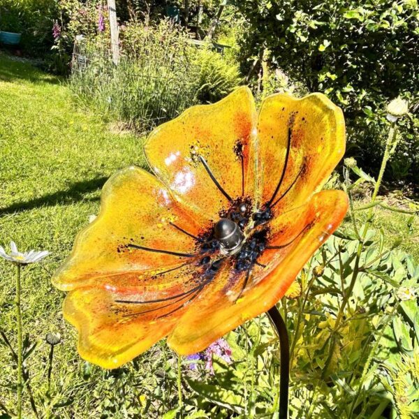 Fused Glass Yellow Poppy Garden Stake