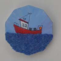 Fishing Boat on Harris Tweed Brooch thumbnail