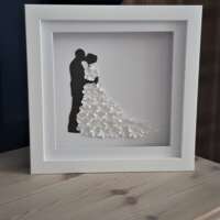 3D White Flower "Kissing Newlyweds" Box Frame thumbnail