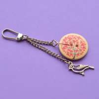 Bird and Tree Single Button Bag Charm Keyring thumbnail