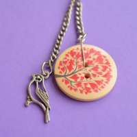 Bird and Tree Single Button Bag Charm Keyring thumbnail