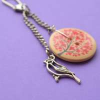 Bird and Tree Single Button Bag Charm Keyring thumbnail