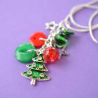 Red & Green Christmas Tree Cluster Button Pendant thumbnail