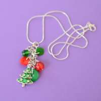 Red & Green Christmas Tree Cluster Button Pendant thumbnail