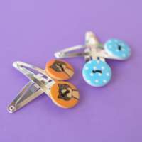 Two Pairs of Orange Cat & Blue Dot Button Hair Clips thumbnail