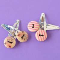 Two Pairs of Pink Floral & Stripe Button Hair Clips thumbnail