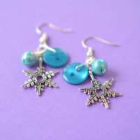 Christmas Snowflake Turquoise Cluster Earrings thumbnail