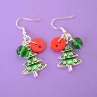Red & Green Christmas Tree Cluster Earrings thumbnail