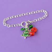 Red & Green Christmas Tree Cluster Button Bracelet thumbnail