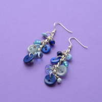 Blue Button & Bead Earrings thumbnail