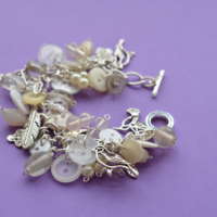 White Button & Bead Bird Charm Bracelet thumbnail