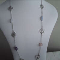 Silver Chain with Flower Charms and Quartz thumbnail