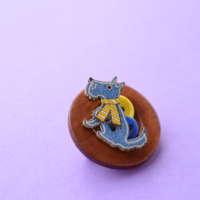 Yellow, Blue & Brown Dog Wooden Button Brooch thumbnail