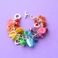 Rainbow Button & Bead Heart Charm Bracelet thumbnail