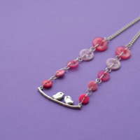 Pink Bird on a Wire Necklace thumbnail