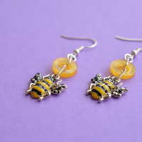 Yellow Bee Button Charm Earrings thumbnail