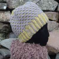 Mustard and Grey Reversible Crochet Hat thumbnail