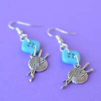 Turquoise Knitting Wool Button Charm Earrings thumbnail