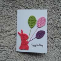 Pink Crochet Bunny Happy Birthday Card thumbnail