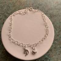 Sterling Silver Anklet with Initial and Heart Charms thumbnail